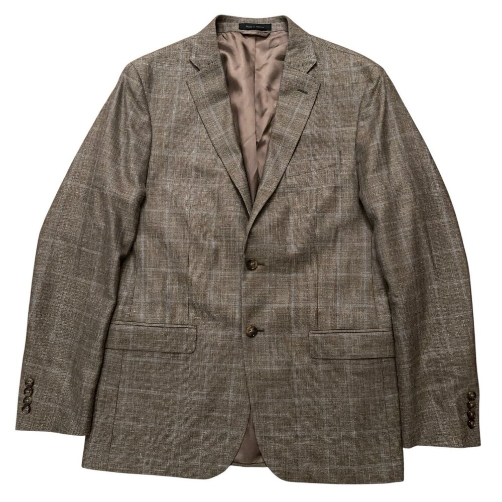 Lauren Ralph Lauren Blazer Jacket Mens Size 42R Sports Coat Linen Plaid Brown